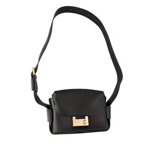 Frankie Convertible Black Leather Crossbody Bag Gold Hardware Waist Bag Turnlock